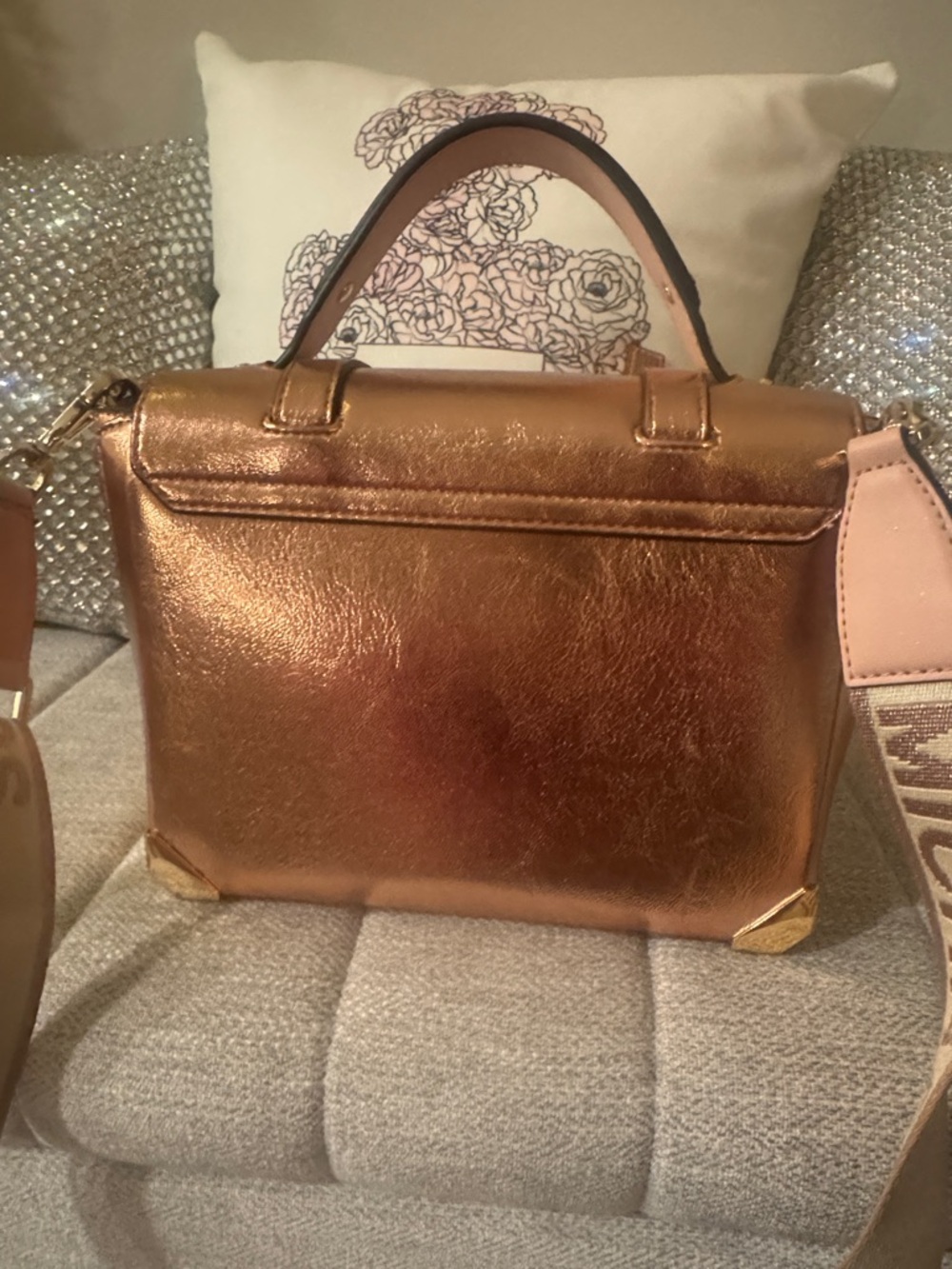Michael Kors Metallic Rose Gold Top Handle Satchel - Picture 3 of 3
